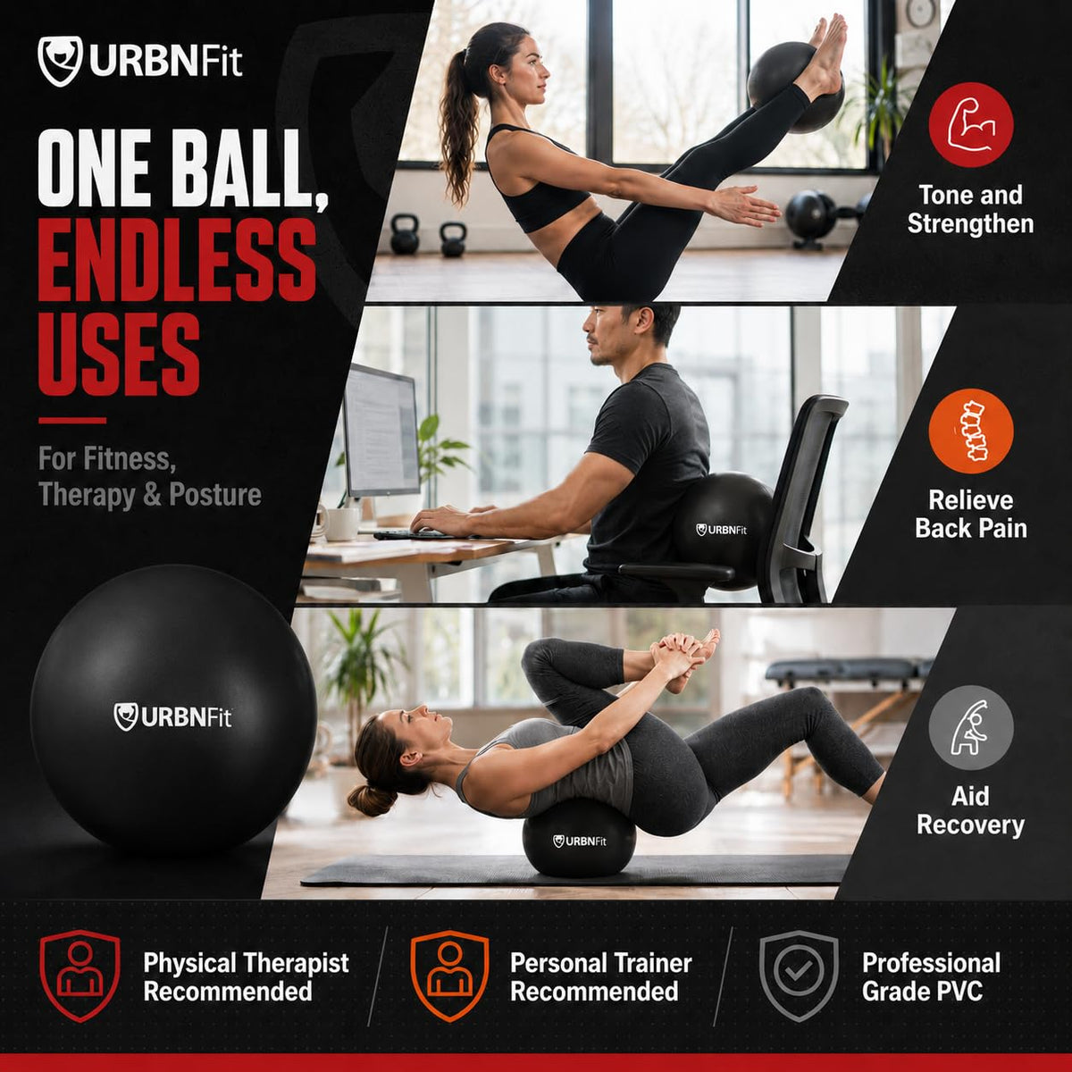 URBNFit Pilates Ball — 9 Inch Small Exercise Ball